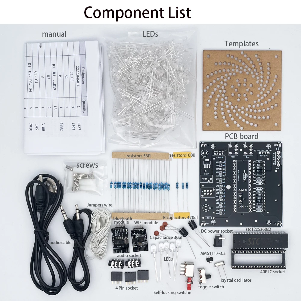 Kit électronique de bricolage avec Bluetooth, contrôle WIFI, antibrouillard coloré, projet clignotant, strictement LED, Canton, sans étui