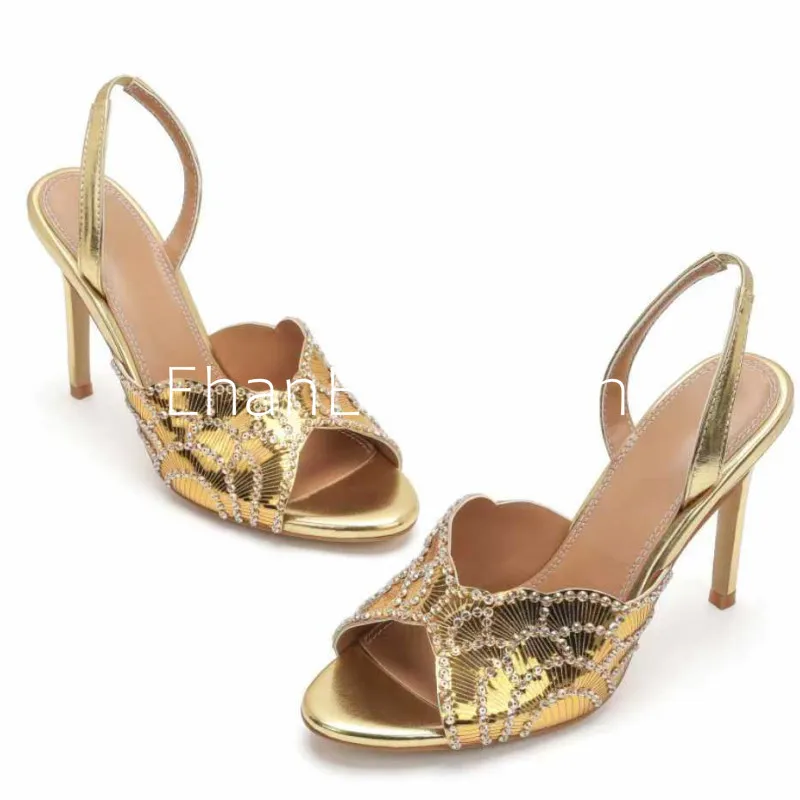 2026 Summer Women's New Gold Sexy Sequin High-heeled Sandals, Women's Wedding Party Plus Size Sandals