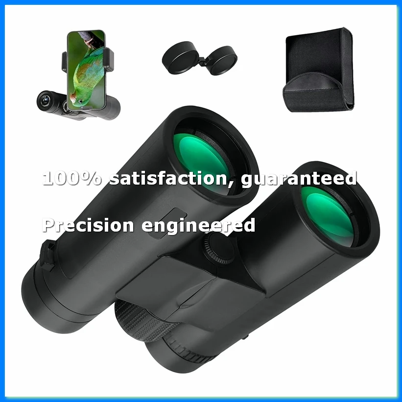 ●12x42 High Power Binoculars with Phone Adapter Waterproof Low Light Vision Binoculars for Bird Watching, Hunting, Travel