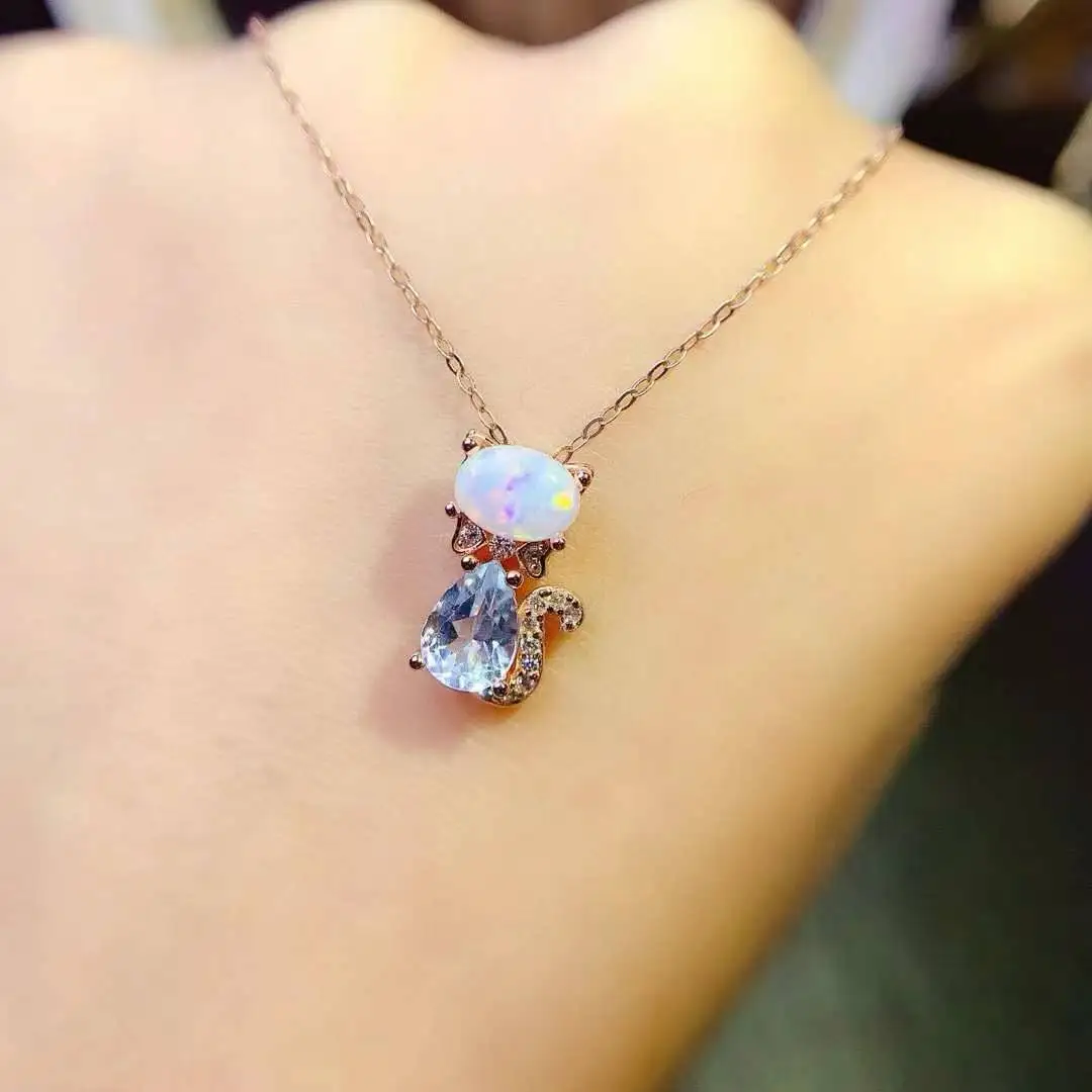 Cute Cat Opal Pendant For Sale 925 Sterling Silver Delicate Female pendant Natural Real Opal