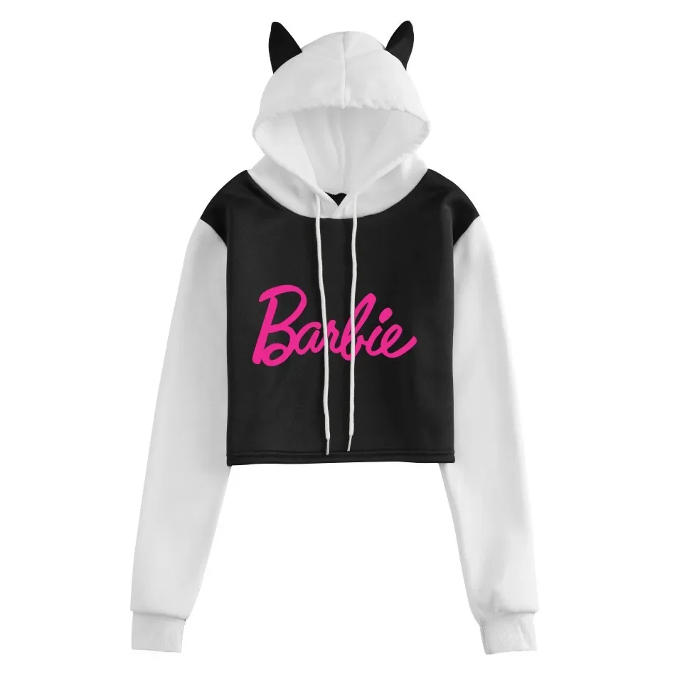 

MINISO Barbie The Movie Two-dimensional Printed Contrasting Color Cat Ears and Waistless Sweatshirt, The Best Gift for Girls