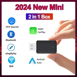 2in1 Mini Box Wireless Carplay Android Auto Box Universal Adapter Plug&Play Wired to Wireless Wifi BT Dongle OTA Upgrade Auto
