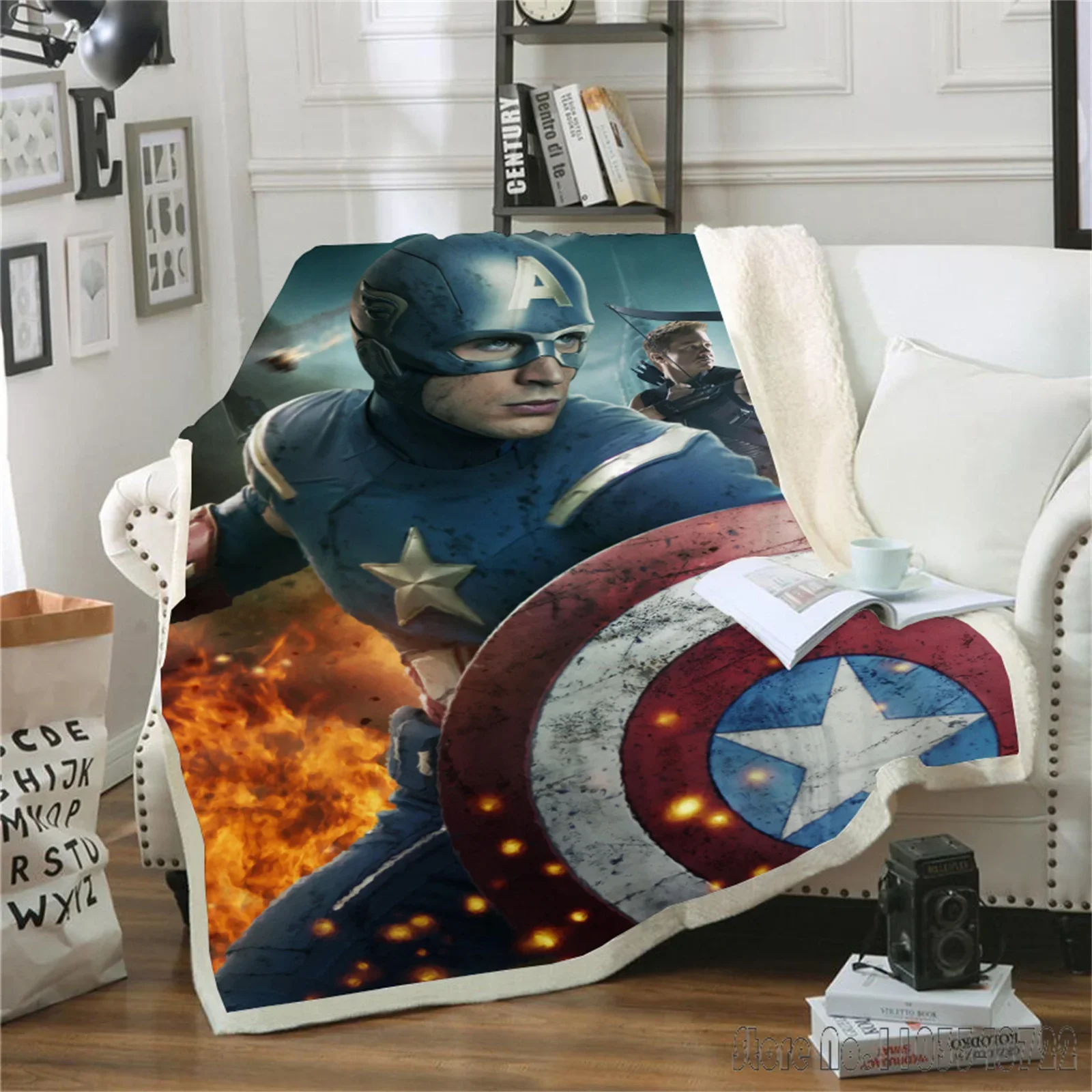 The Marvell Captain America Avengers Flannel Cartoon Blanket Throw for Bed Sofa Decor Fleece Nap Blankets Boys Girls Gift