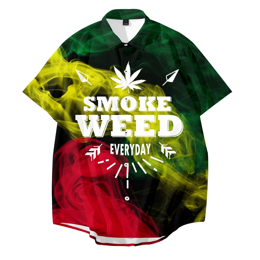 3D Printing Smoke Weed Everyday Leaf Hawaiian 2021 Summer Shirt Short Sleeve Shirt Streetwear Oversized 4XL Chemise Homme