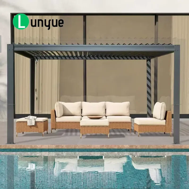 Modern Aluminum Louvered Pergola with Canopy Pavilion Handcrafted Outdoor Garden Patio Shade Structure Durable Weatherproof