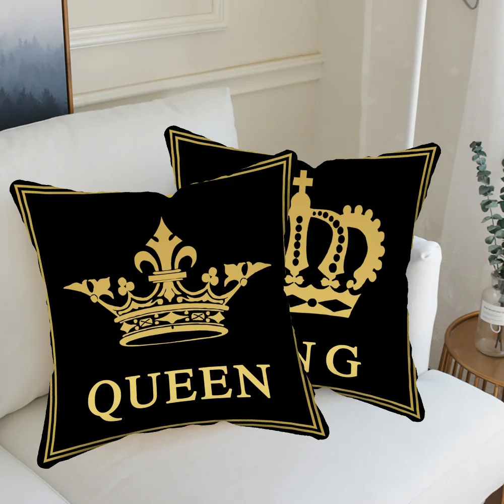 Black And Gold King And Queen Letter Square Home Office Decoration Pillowcase Pillow Cushion Soft And Non-Fading