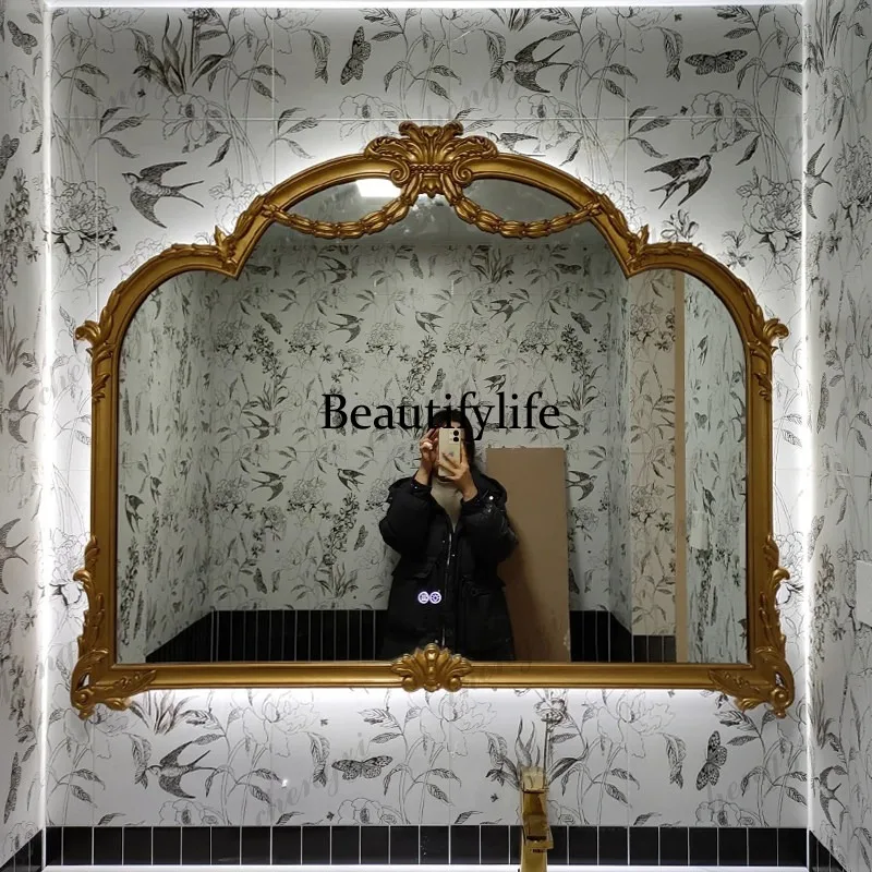 HR French bathroom mirror retro old dressing European bathroom makeup mirror bedroom fitting mirror