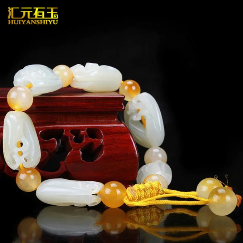 Hetian - Melon Greenish White Jade Hollow-out Guagai Fortune Diy Bracelet Wholesale