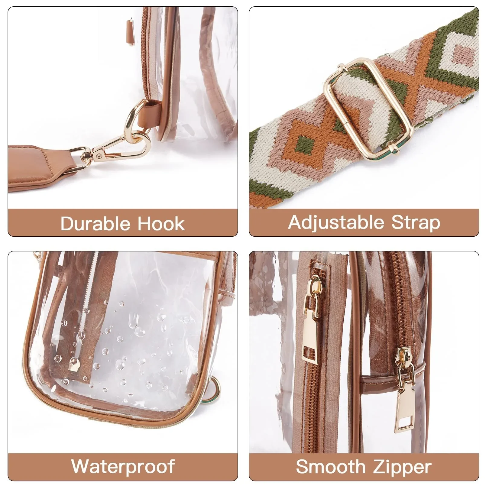 Fashionable Waterproof Quilted PVC Sling Bag with Adjustable Strap Chic Transparent Crossbody for Travel & Events