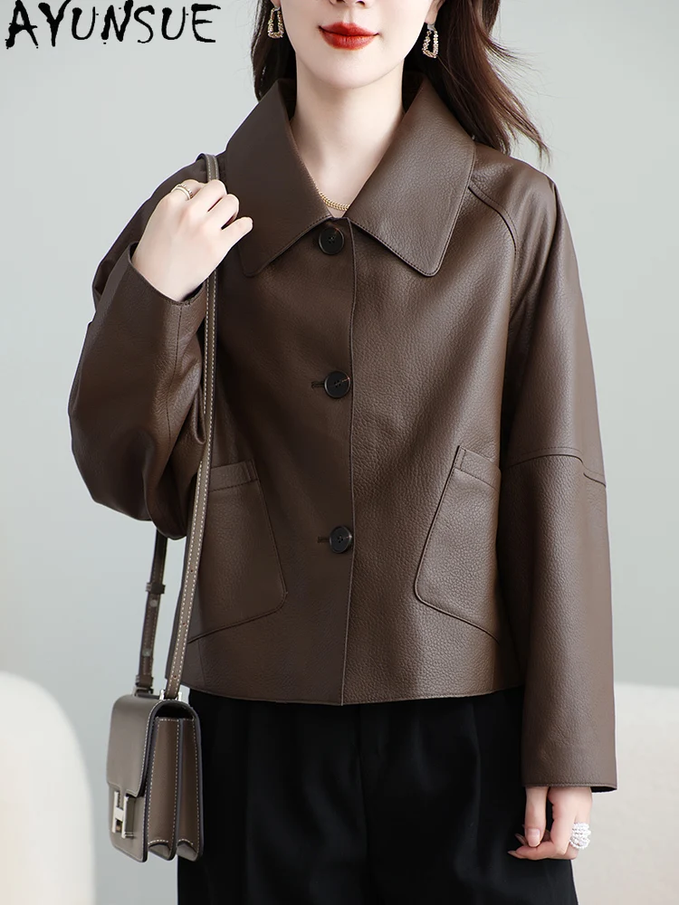 AYUNSUE Giacca in vera pelle da donna Cappotto nero Primavera Autunno Vestiti Genuino cappotti da donna in pelle di pecora 2025 Jaqueta De Couro