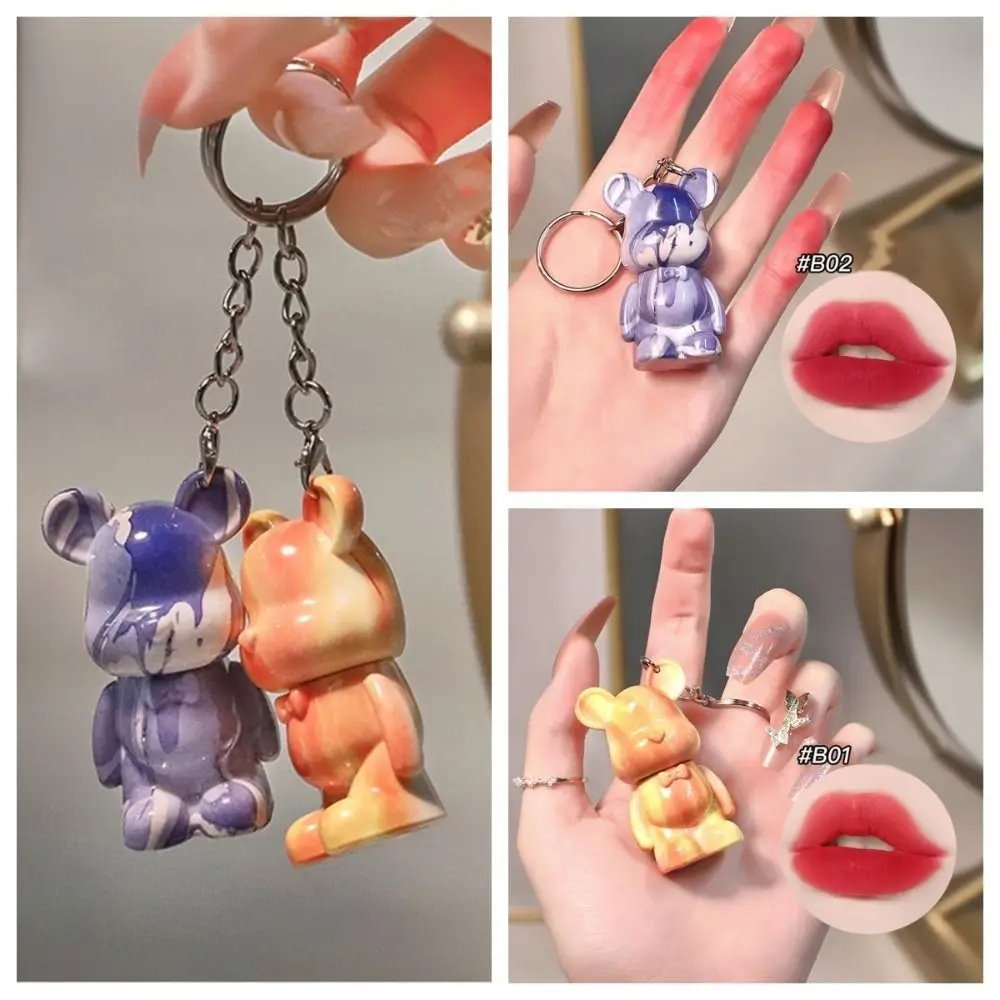 Matte Lip Gloss Waterproof Bear Shaped with Key Chain Makeup Cosmetic Lipstick Non-stick Cup Long Lasting Liquid Lipstick Women