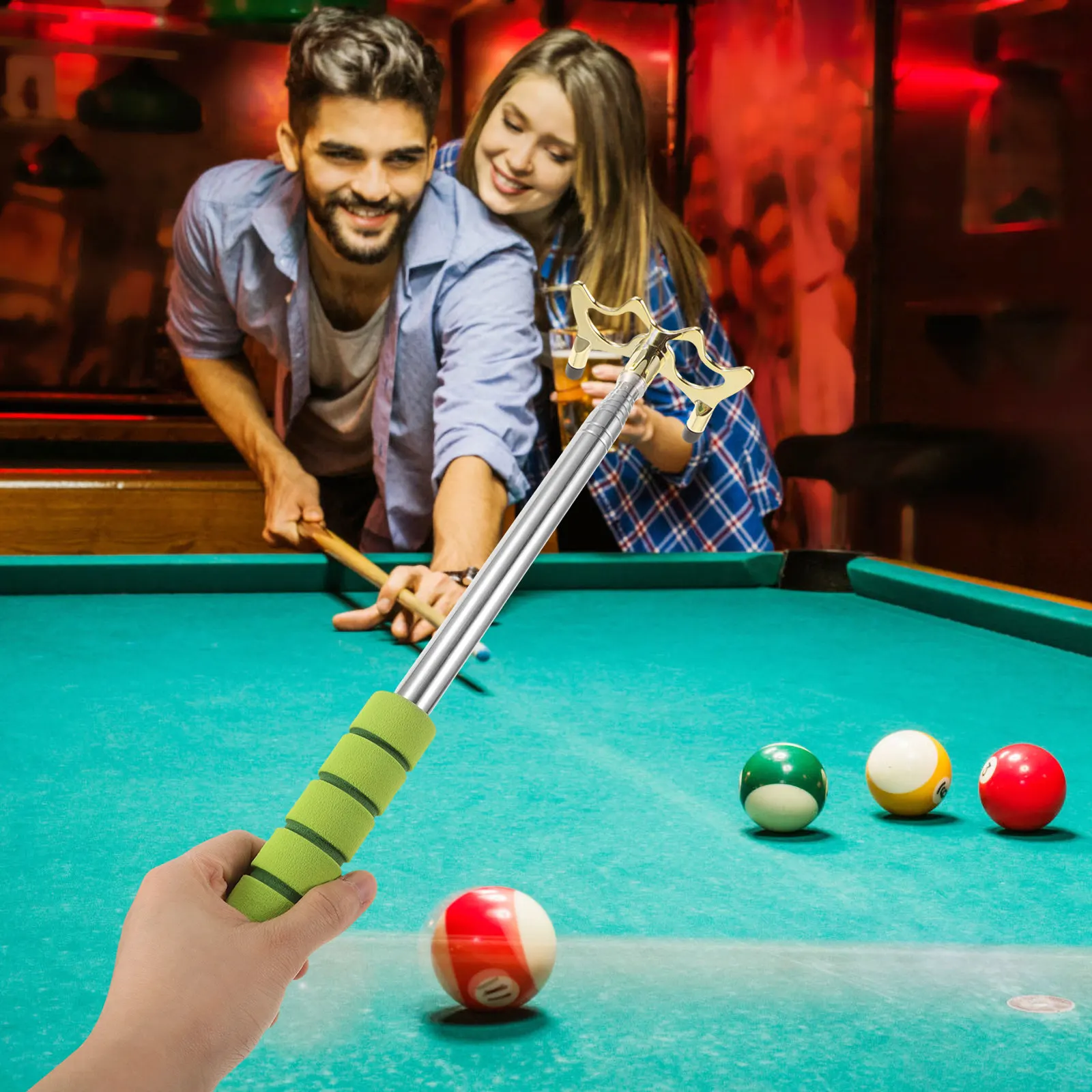 

Stainless Steel Telescopic Pool Cue Bridge Stick Adjustable Height Portable Billiard Cue Support for Snooker Pool Table