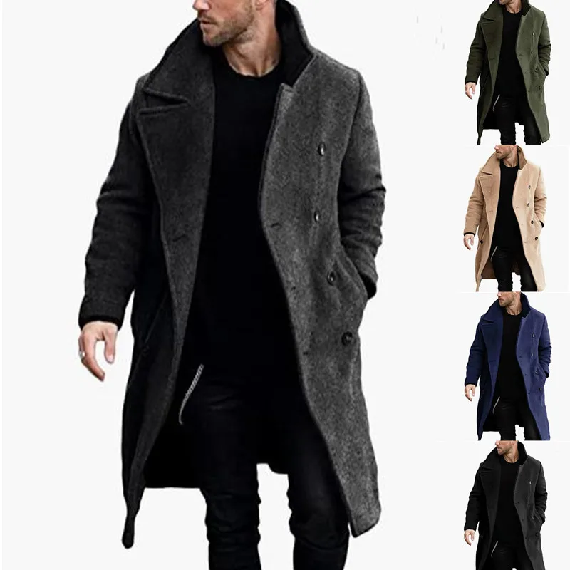 Winter New Men's Woolen Coat Thick Coat Medium Long Casual Woolen Windbreaker Men Jacket Men's Clothes Men Jackets Men's Coat