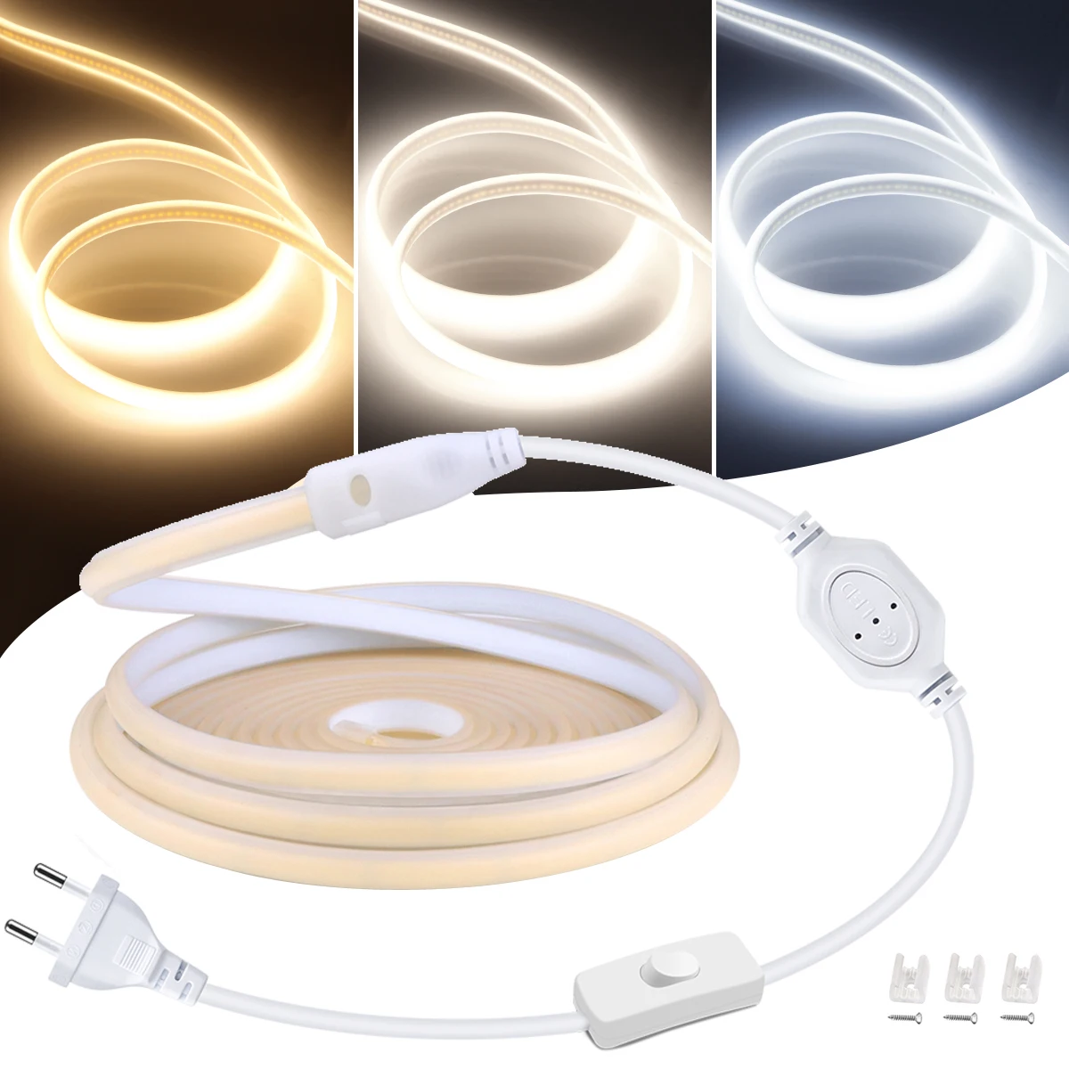 

220v 110V High Brightness COB Led Strip for Room Waterproof Led Tape Flexible Ribbon for Outdoor Garden Bedroom Kitchen Lighting