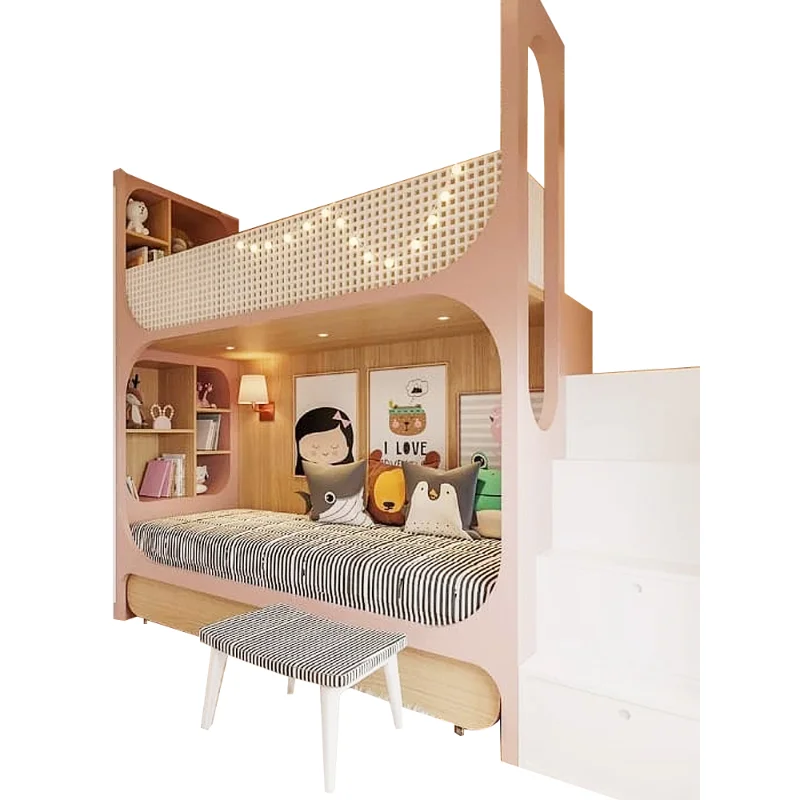 Simple modern bed solid wood children's double attic tree house bed