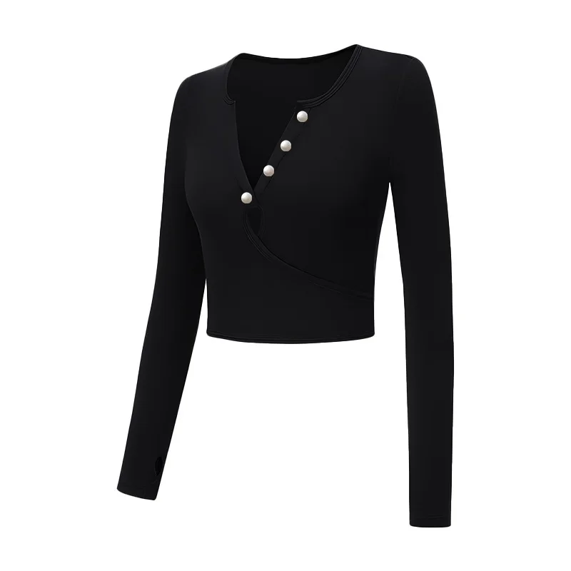 نينغبو المرأة طويلة الأكمام اليوغا تي شيرت تويست مشبك العميق الخامس الرقبة اللياقة البدنية الجري العلوي التجفيف السريع الخريف الشتاء ملابس رياضية