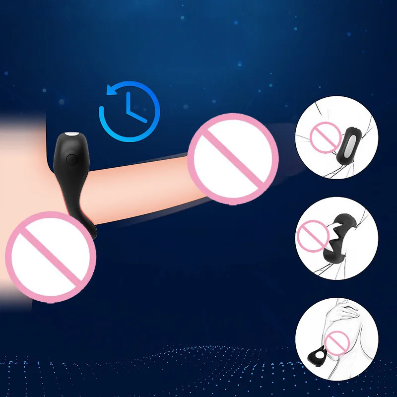 Men Vibrating Lock Rings Male Masturbator Penis Ring Vibrator Sex Machine Adult Toys Erection Sex Toys For Men Adult Products