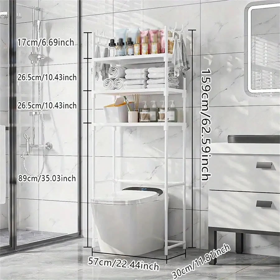 

1pc Multifunctional Toilet Storage Rack, Floor-Standing, No Drilling Required For Installation, No Metal Pipes, Tiered Shelves