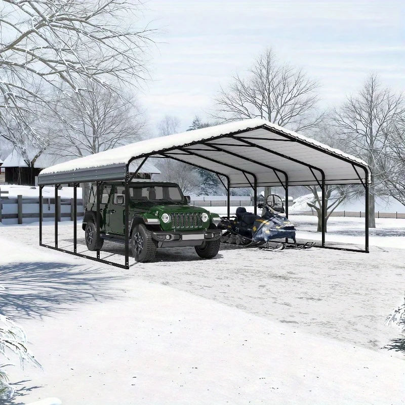 

Multi-Use 20' x 20' Metal Carport with Galvanized Steel Roof: Sturdy Shelter for Cars, Boats and Tractors