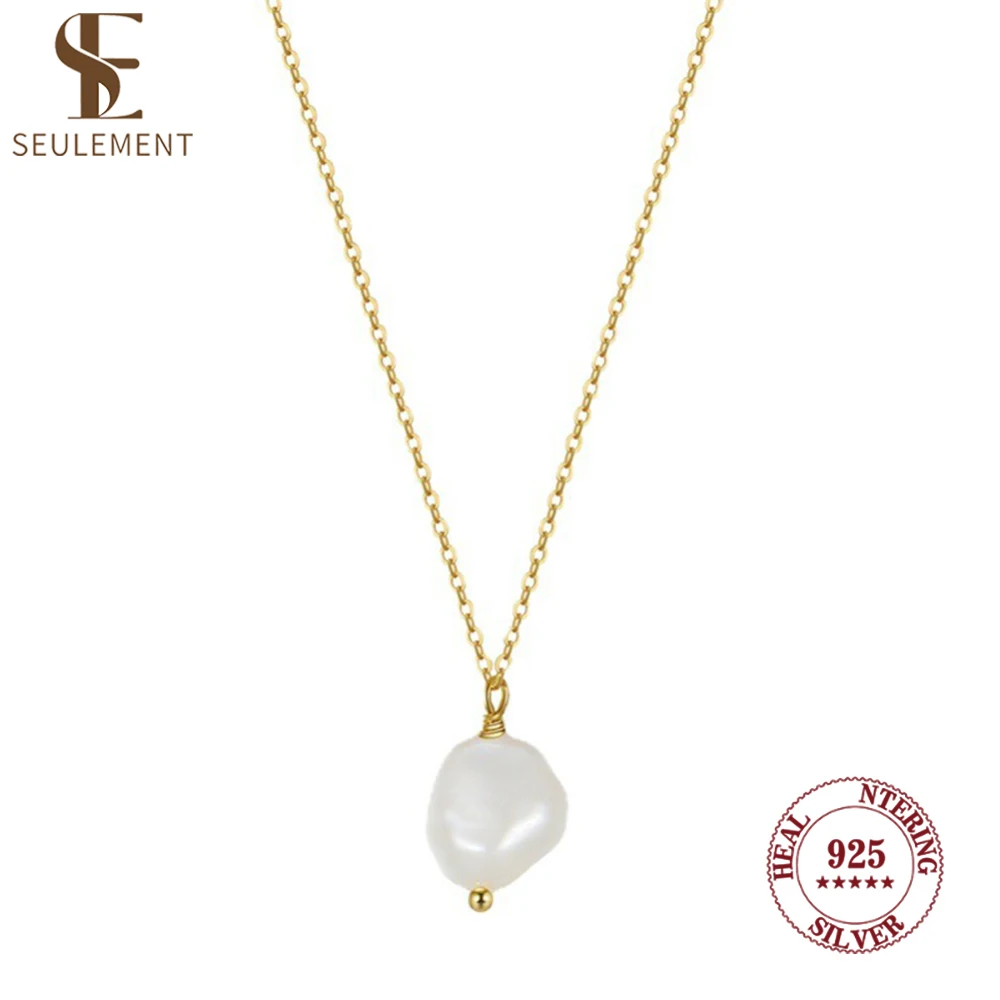 

Seulement Freshwater Natural Baroque Pearl Pendant Necklace Sterling Silver 925 Classics Chains Necklaces Female Jewelry Gift
