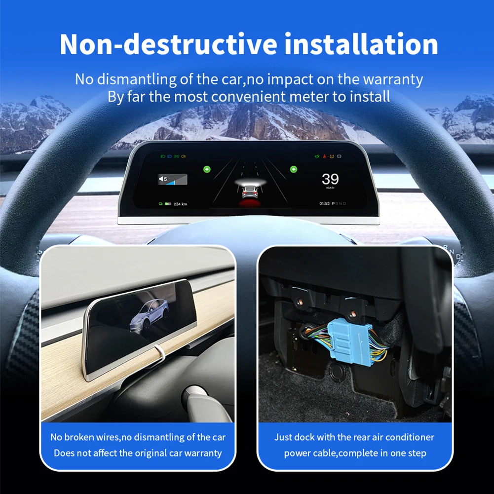 Car Head-Up Display Touch Screen HUD With Wireless Carplay Android Auto Speaker Navigation Speed Power For Tesla Model 3 Y