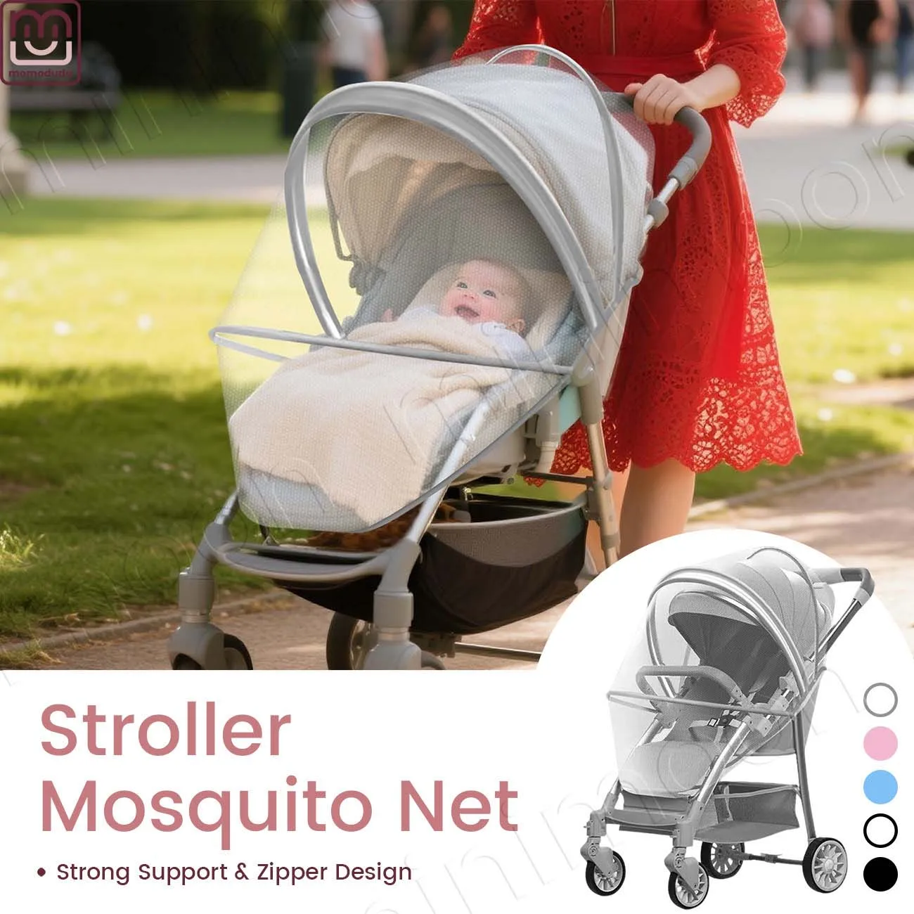 

Baby Stroller Mosquito Net Cover with 2-Way Zipper, Fine Mesh Protector for Bassinet & Car Seat
