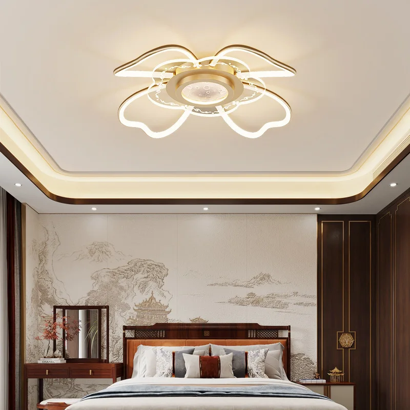 Plafonnier LED au Design Moderne et Simple, en Or Rose, Ventilateur de Plafond, Luminaire Décoratif de Plafond, Idéal pour un Salon, Nouveau Style Chinois, 2023