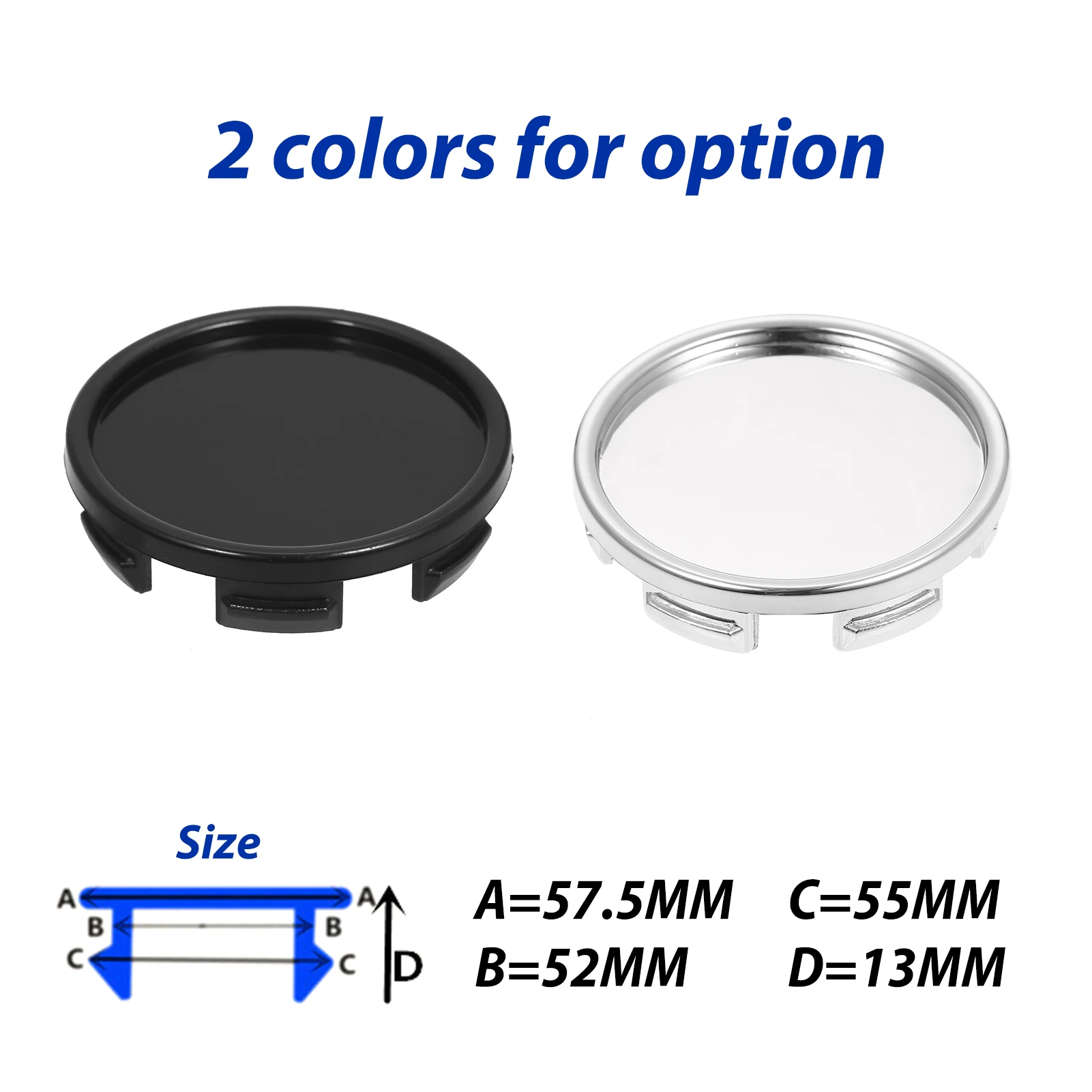 4PCS Black Silver 55mm Car Wheel Center Caps Hub Tyre Rim Hub Cap Cover Universal ABS Styling Accessories