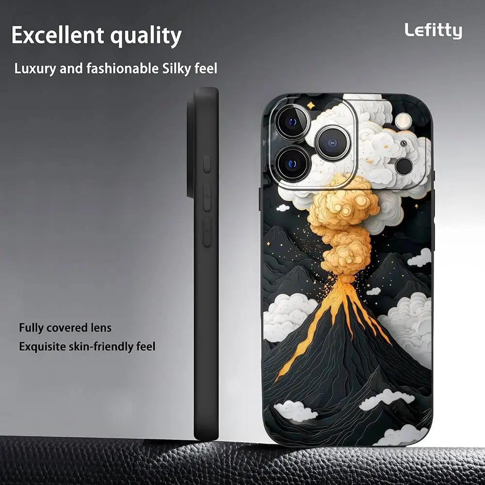 1 ST Vulkaan Art Design Telefoon Case Voor iPhone 17 16 15 14 13 12 11 Pro Max Plus Mini Zwart Frosted Soft Shell Funda