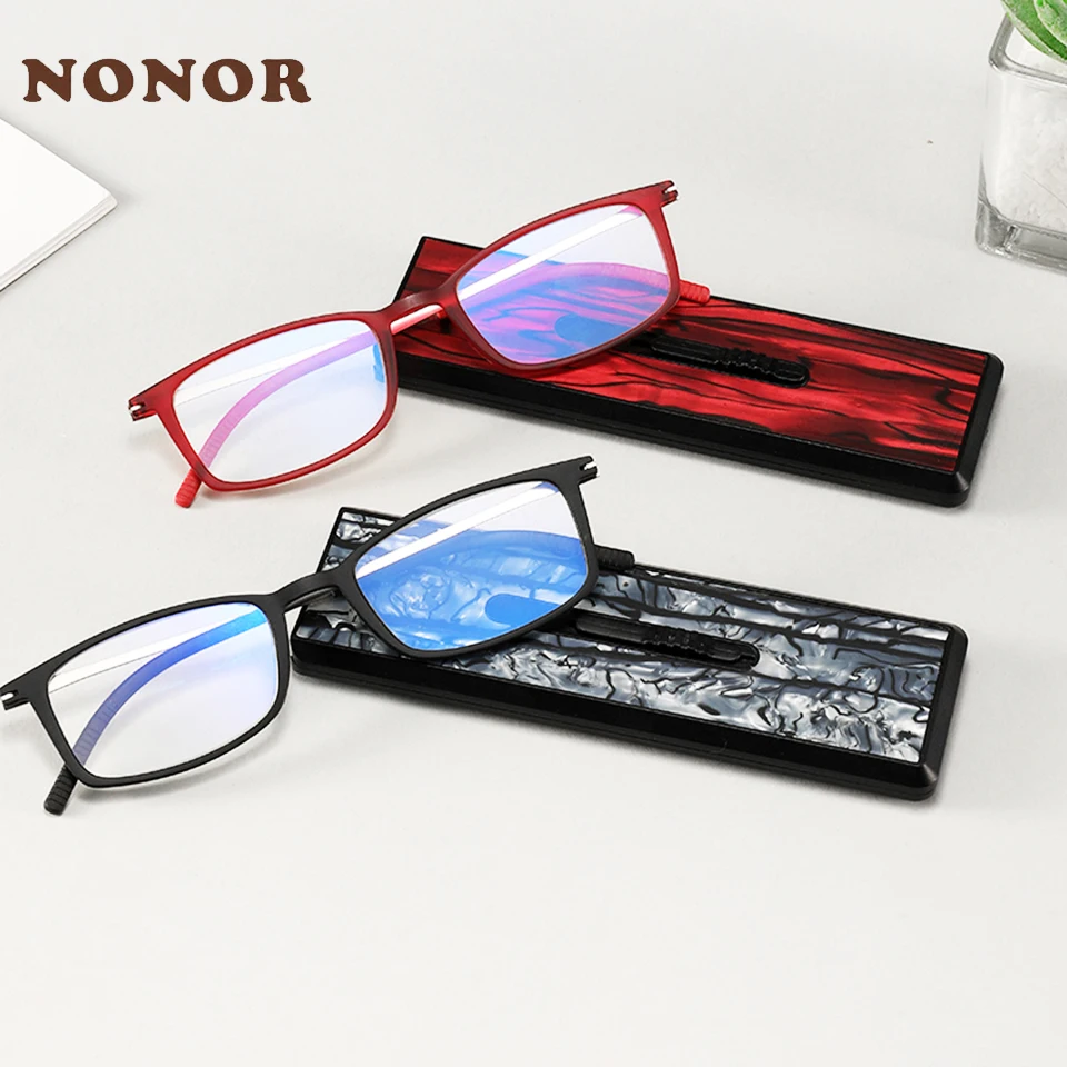 NONOR Gafas de Lectura Anti Luz Azul con Estuche Diseño Push Open Lentes Delgadas Ligeras 5 Colores