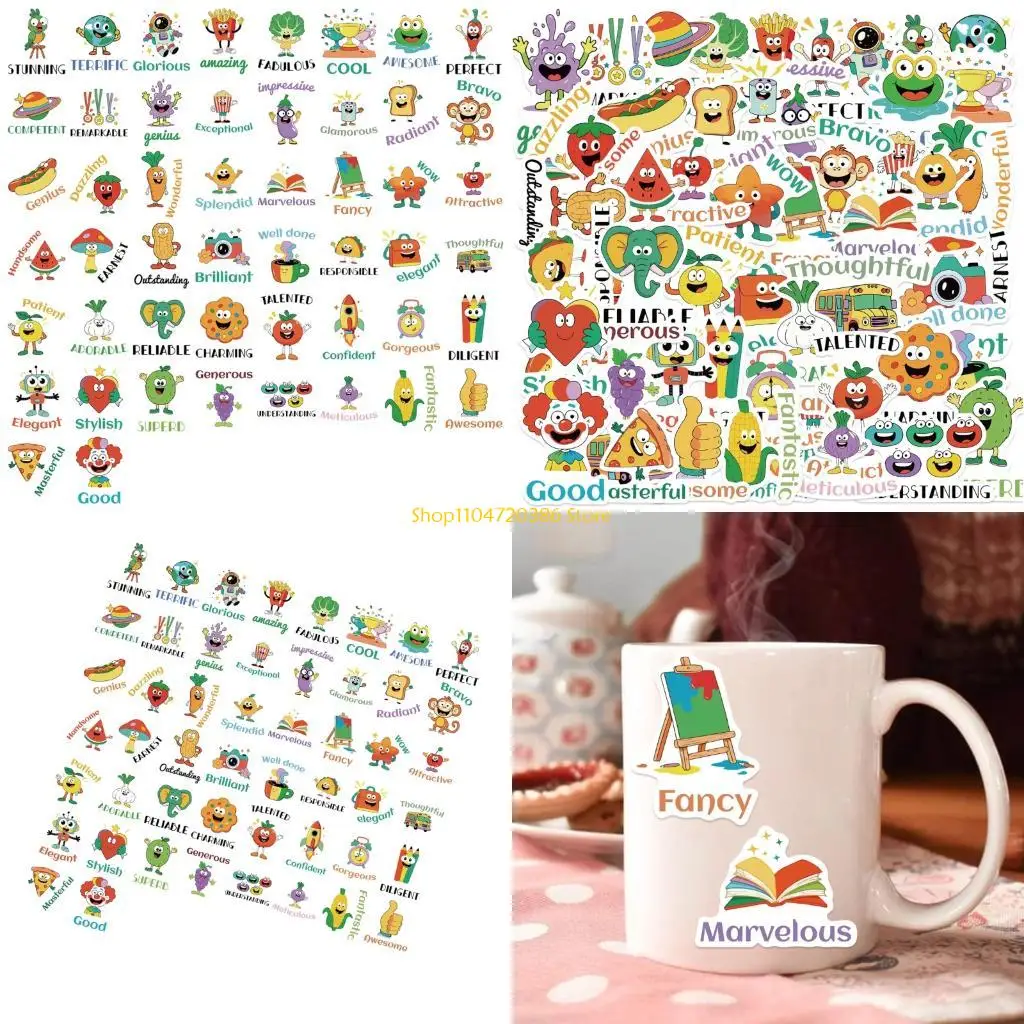 K0EA 50Pcs Colorful Cartoon Reward Stickers Labels For Kids School Home PVC Decals