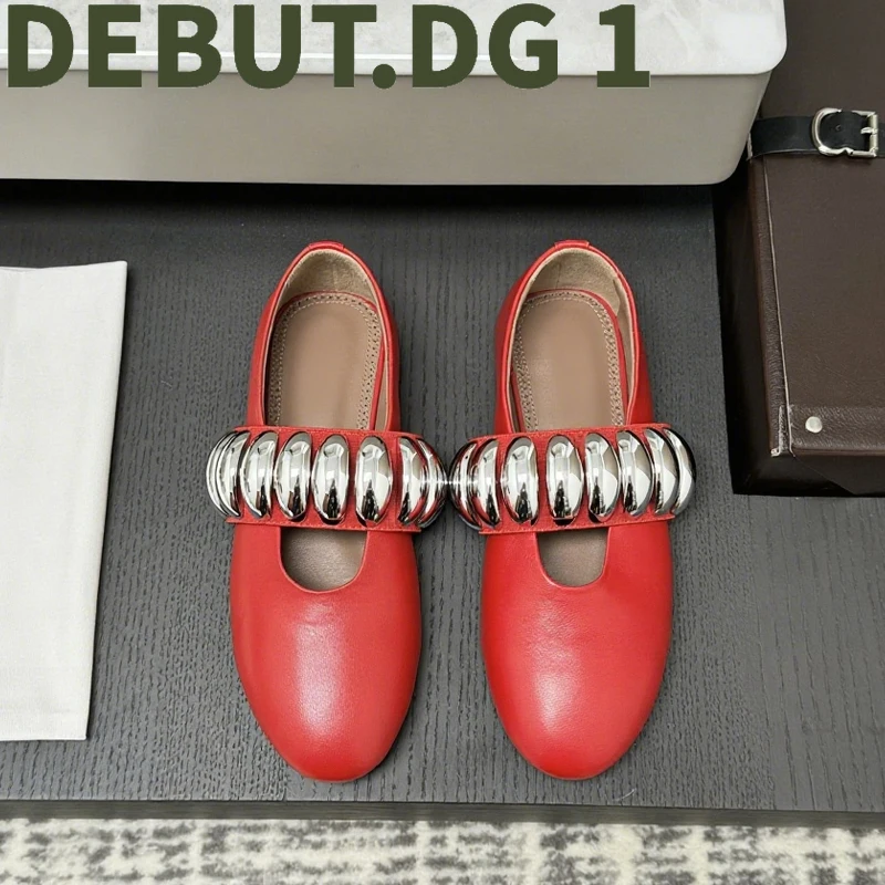 Runway Sweet Cool Ballet Flats Cross-Strap Buckle Lambskin Horsehair Suede Lining Non-Slip Soft Sole Women Fashion Shoes