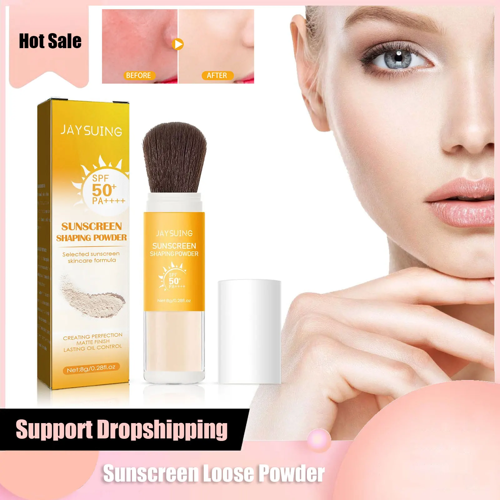 Bloqueador Solar SPF50, bloqueador Solar Invisible, Control de aceite de poros, impermeable, larga duración, ligero, polvo de ajuste de maquillaje