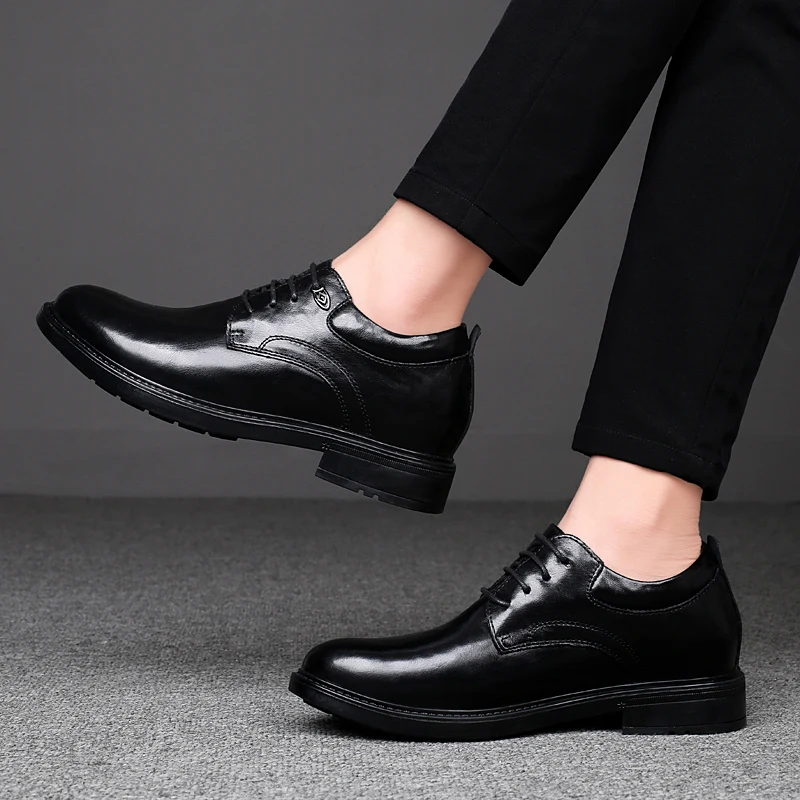 Leather Casual Elevator Shoes for Men 8cm Invisible Height Increase Casual Sneakers Business Formal Shoes view 5