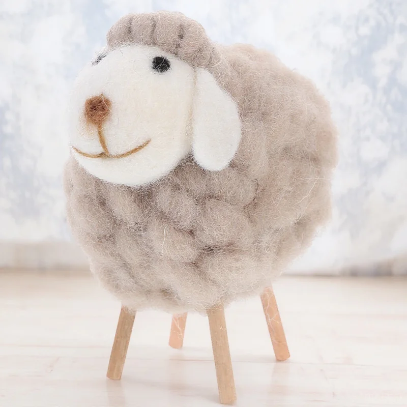 

Wool Felt Sheep Craft Mini Decorative Ornament for Desktop Table Centerpiece Holiday Gift Room Living Space Decoration