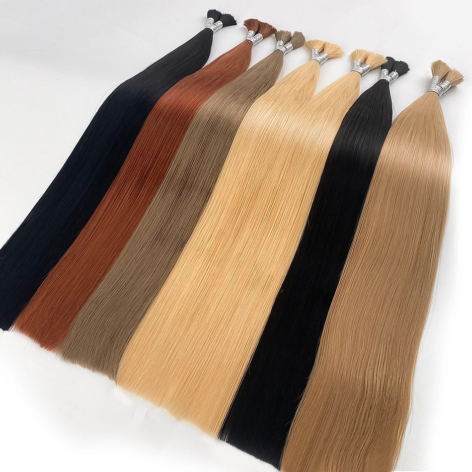 인모 벌크 100% 정품 고품질 버진 천연 무가공 헤어 번들 10A 등급 직조용 웨프트 없는 스트레이트 헤어