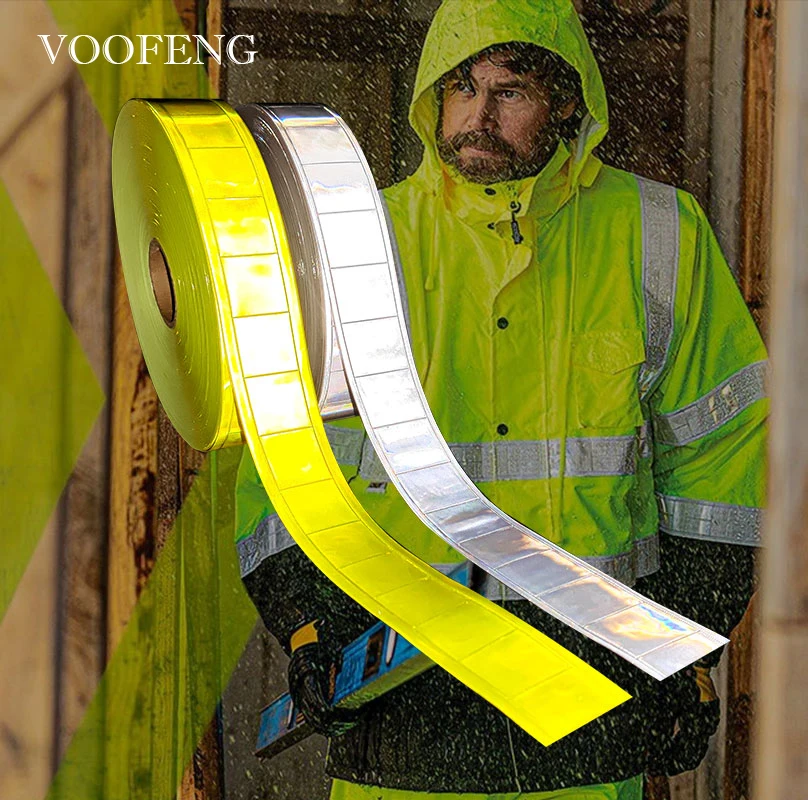 VOOFENG 3.5cm di larghezza nastro riflettente microprismatico a scacchi in PVC cucito su borsa per abbigliamento gilet Cap Warning Tape Reflector RS-6290