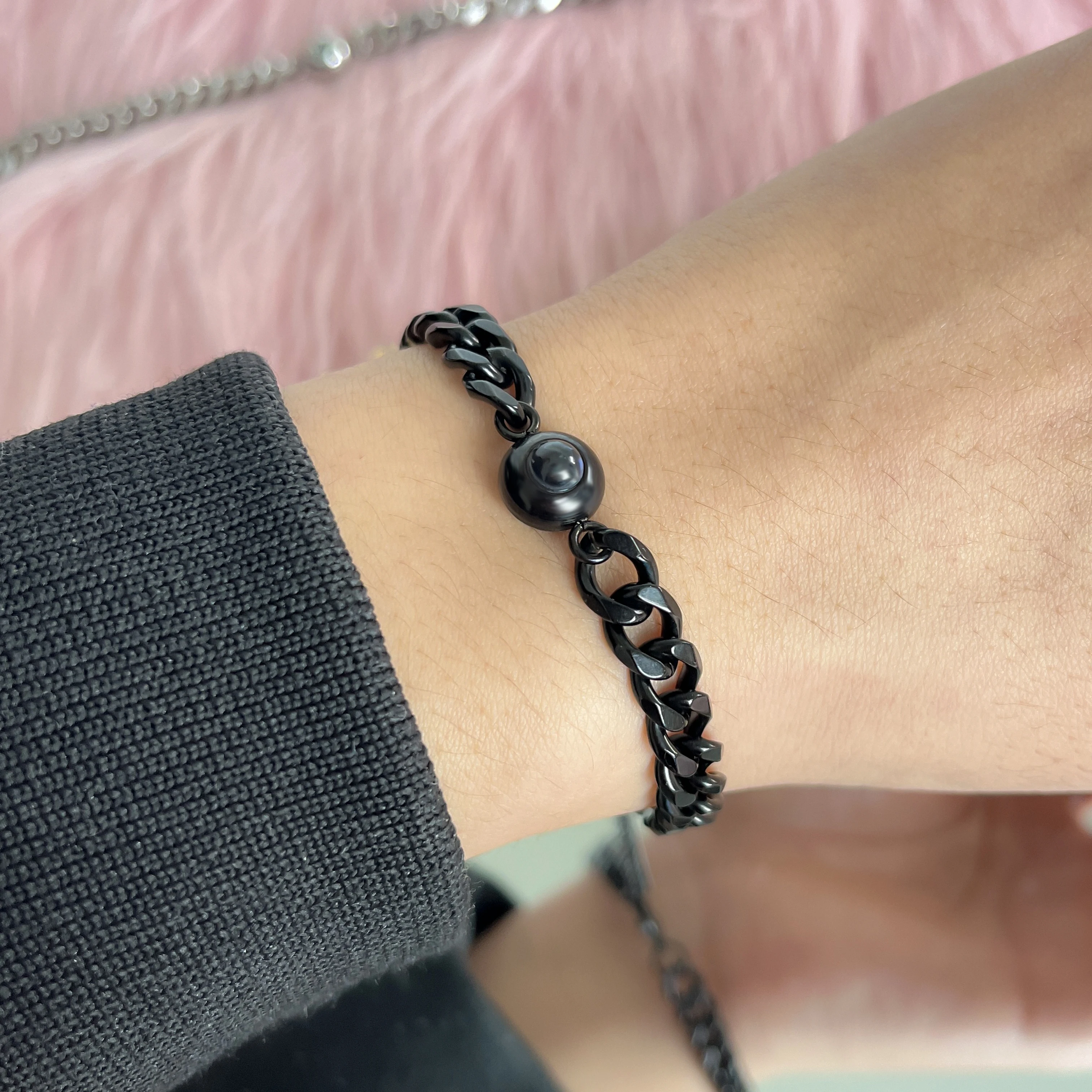 Custom Circle Pendant Projection Photo Bracelet With Couple Jewelry Memorial Gift For Him Personalized Cuban Chain Bracelet Men