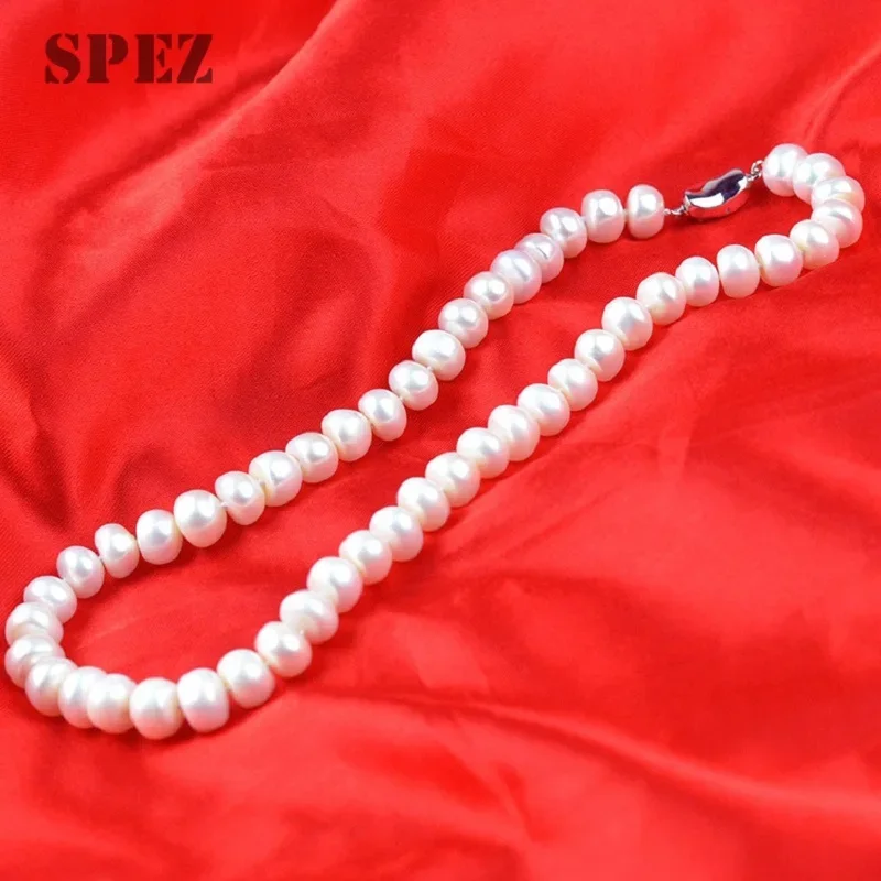 9-10mm Genuine Freshwater Pearl Necklace for Women Natural Pearl Strand Necklace Elegant Jewelry Gift 4