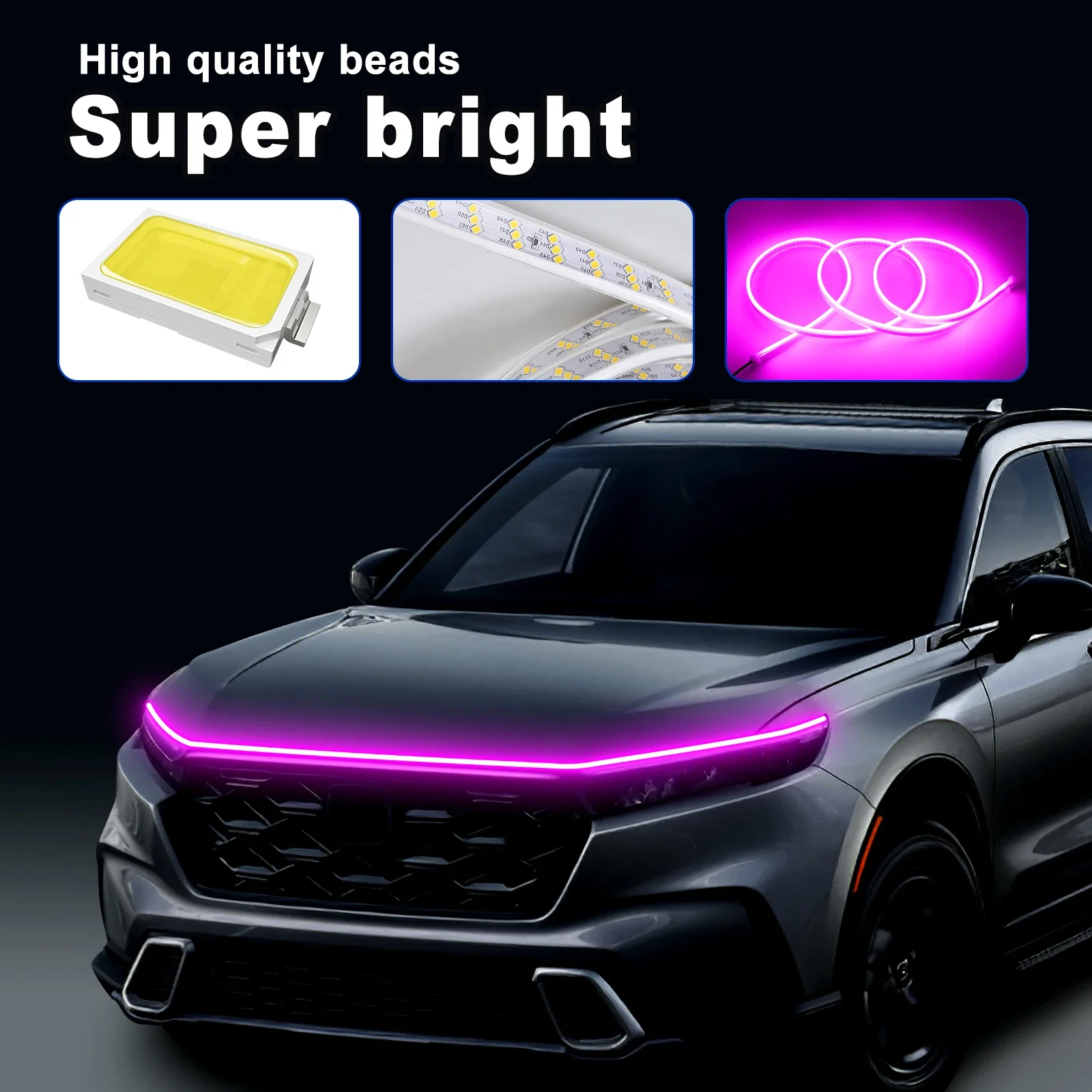 

Dual Color Hood LED Light Strip Universal Car Bonnet Ambient Lighting Kit 12V Flexible Waterproof Exterior Decorative Accessory