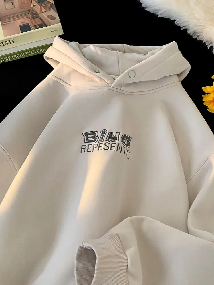 

Thiened Fce Hoodie Men's Winter Warm Outerwear American Trendy Loose Fit Youth Casual Wear Resistant to Wrinkle And Sink