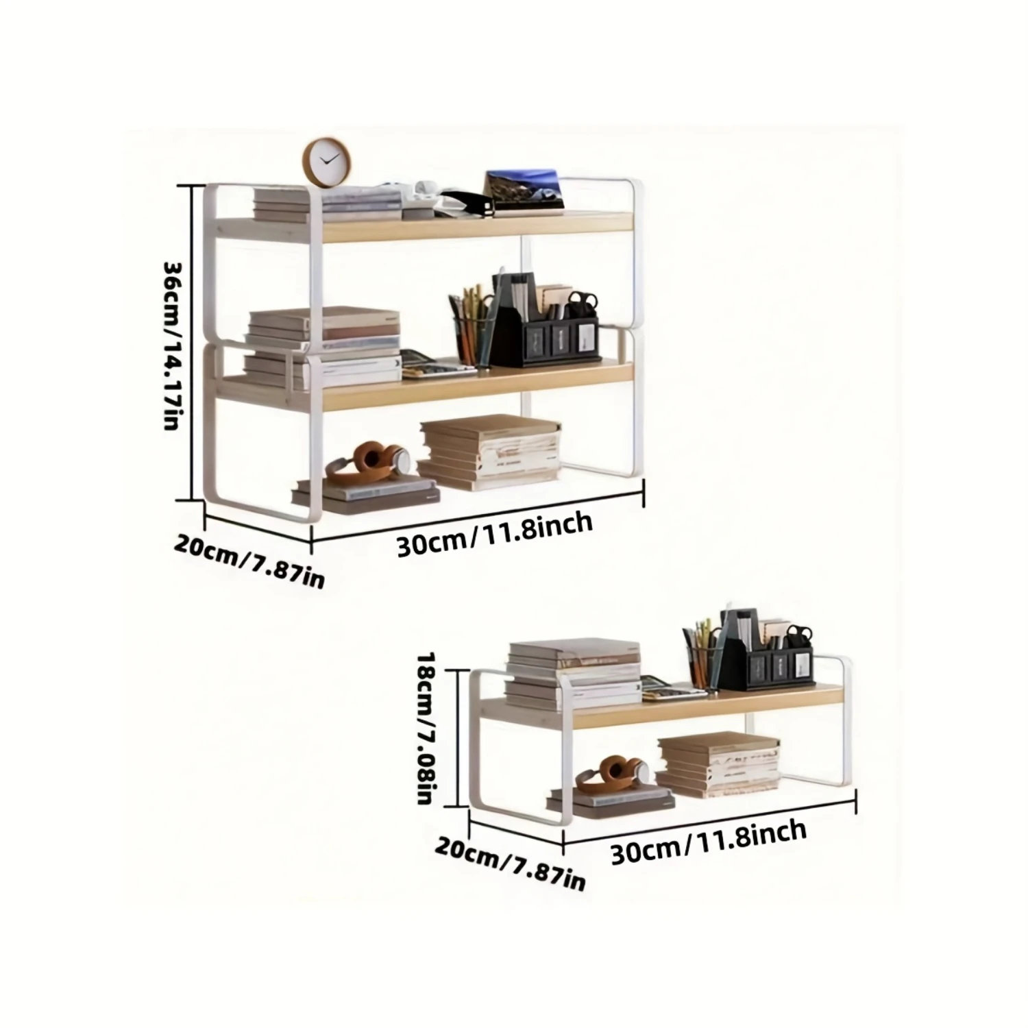 1pc Wooden Desktop  Bookshelf - Adjustable Height, Tiered, Multi-Layer, Stationery Holder, Computer Racks, Office Accessories, S