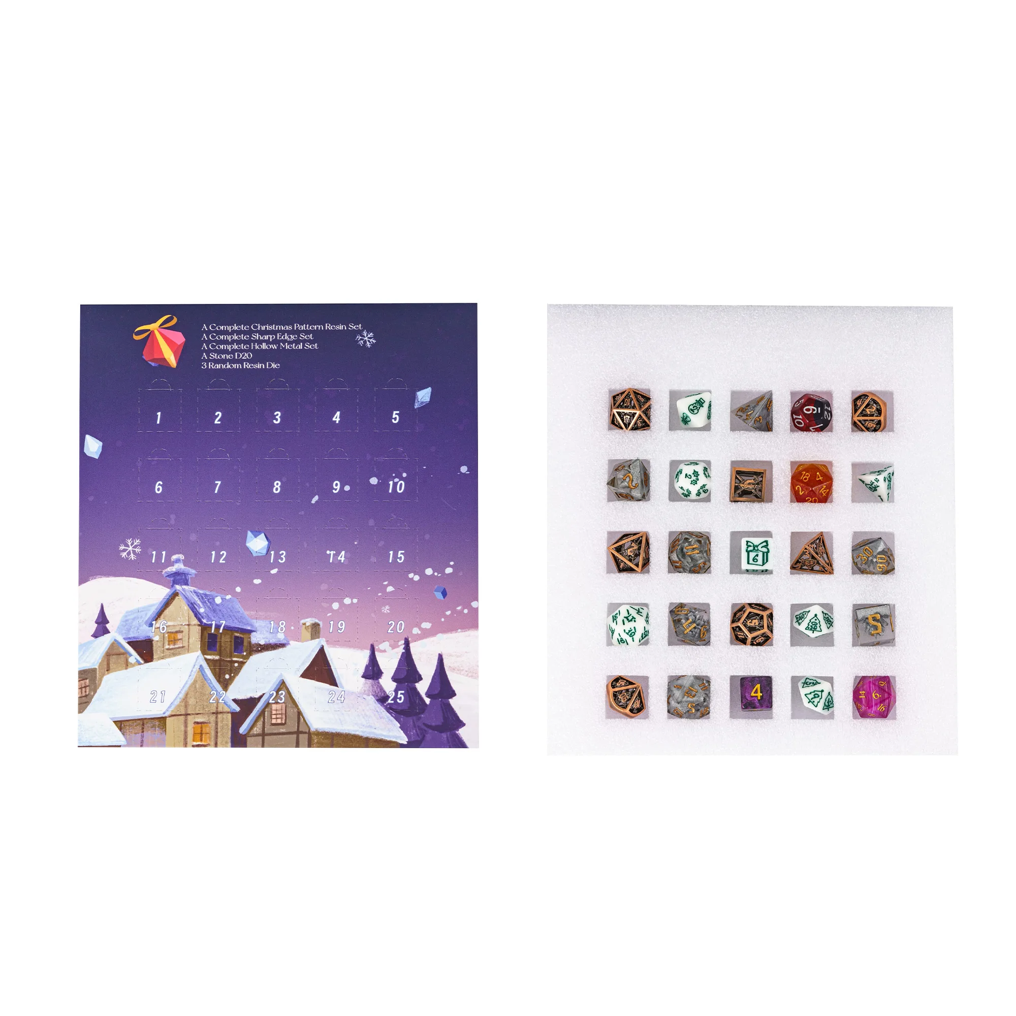 Cusdie Christmas DND Dices Fun Xmas Calendar Box 25PCS Polyhedral Game Dice Set for Festival Gift Role Playing Game MTG Lover