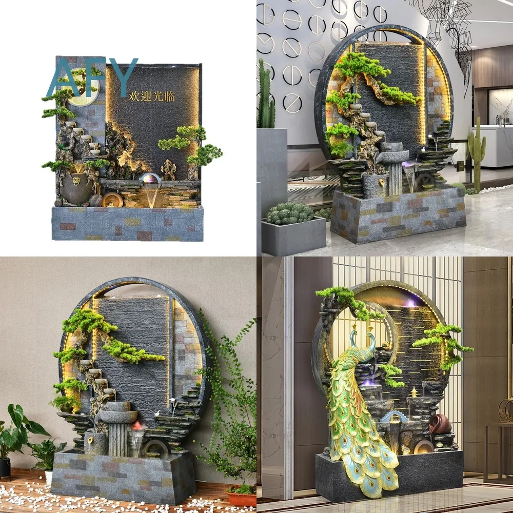 Water Curtain Wall for Indoor Outdoor Decor Flowing Water Feature Circulating Floor to Ceiling Landscape Fountain Rockery