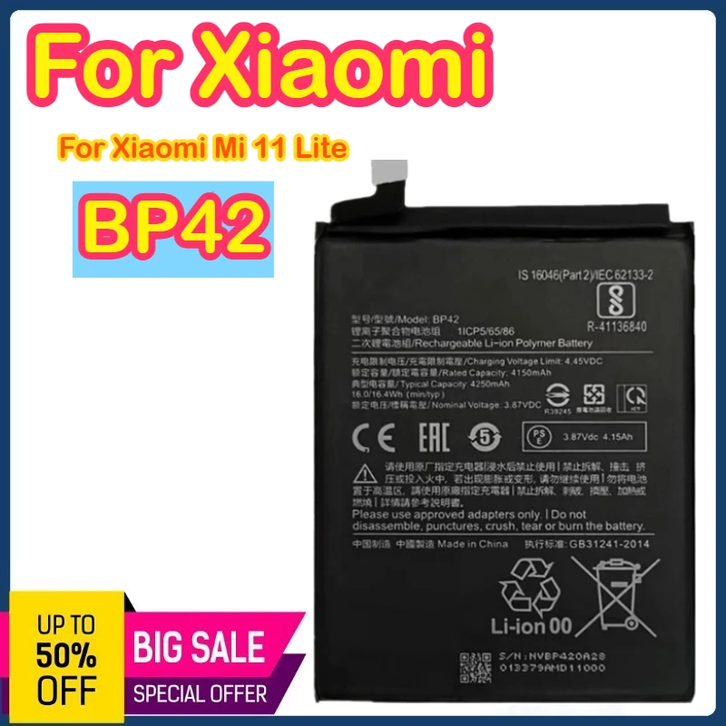 

Аккумулятор BP42 4250 мАч для Xiaomi Mi 11 Lite 11 Lite Mi11 Lite, высококачественные сменные аккумуляторы для телефона