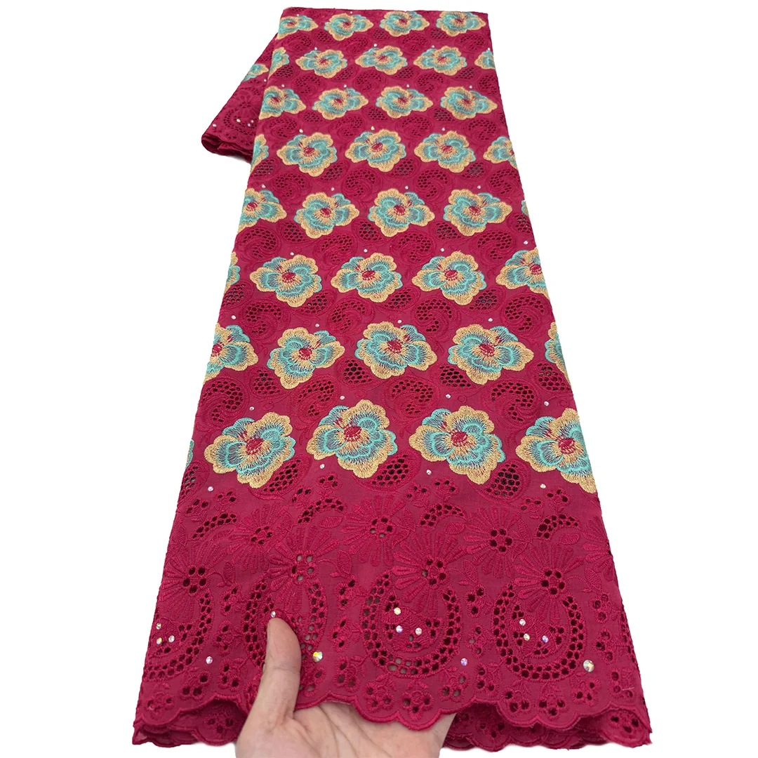 

Wholesale African Cotton Lace Fabric Embroidery Nigerian Swiss Voile Lace Fabrics 5Yards Sewing For Women Wedding Party Dress