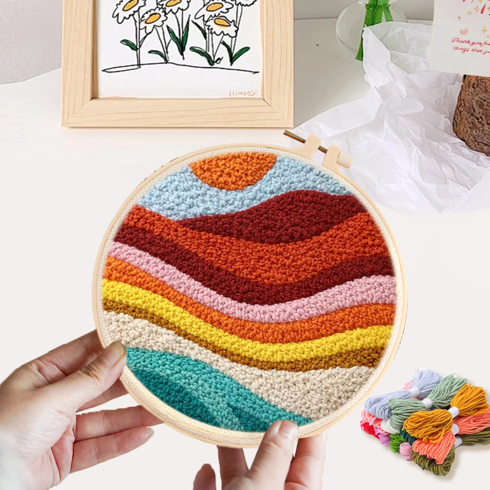 

GATYZTORY Sunset Landscape Punch Needle Adults Crafts Cross Stitch Kits Punch Needle Art Home Wall Art Decor Diy Gift