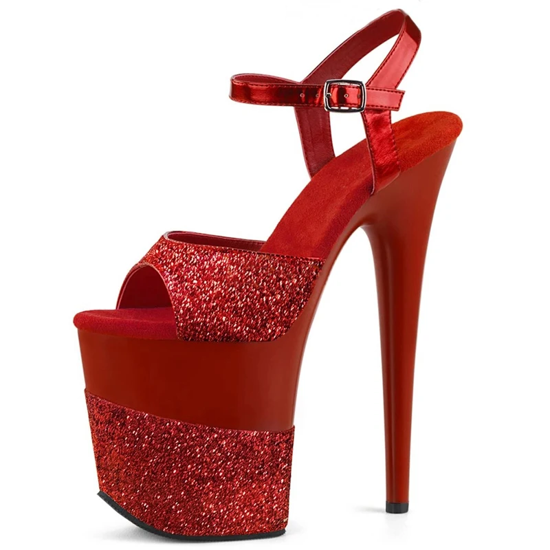 Fashion Through The Bright Bottom High Stripper Heels 20cm Pole Dance Shoes 8 Inch Crystal Platform Sandals Dress Sexy Fetish