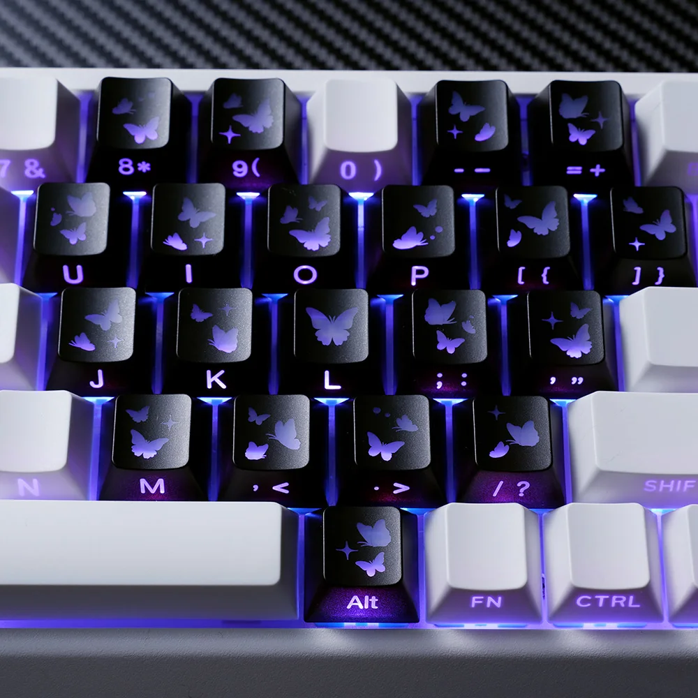 Black Heart Butterfly Keycaps Custom Cherry Profile PC Side Engraving Translucent Artisan Keycap Mechanical Keyboard Accessories