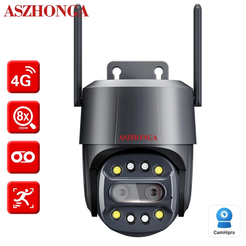 

4G Security IP Camera HD4K 8MP Dual Lens 3.6mm-8mm 5X Zoom PTZ AI Human Tracking Outdoor Wireless Smart Home Surveillance Camera